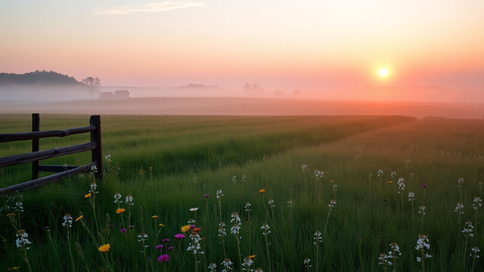 The farm field at sunrise